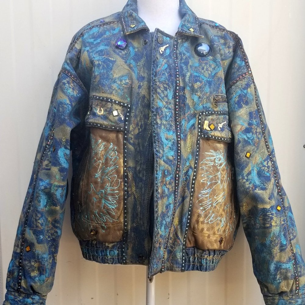 Hand Painted Denim Jacket Horse NYC 80s Vintage XL - Picture 2 of 8